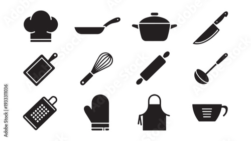 Cooking and Kitchen Utensils Icon Set for Recipe App, Restaurant Branding, and Culinary Service Interface Design