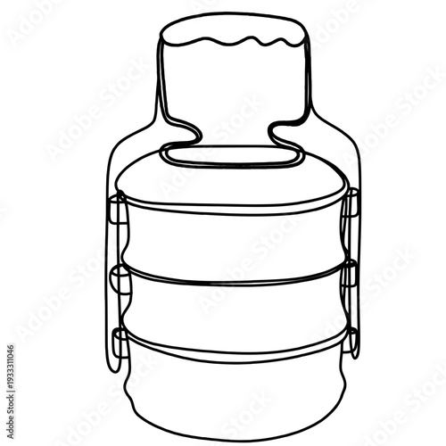 Traditional Asian tiffin carrier lunch box minimalist line art illustration.