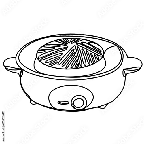 Thai BBQ electric grill pan minimalist line art illustration.