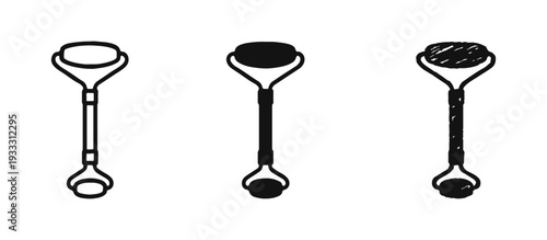 Facial Jade Roller Icon Set - Beauty Massage Tool Symbol for Skincare and Wellness Routine