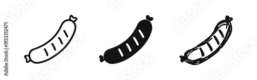 Grilled Sausage Icon Set - Barbecue Meat Food Symbol for Hot Dogs and Cookouts