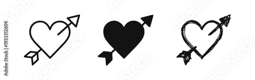 Heart with Arrow Icon Set - Love Symbol with Cupid's Arrow for Valentine's Day Affection