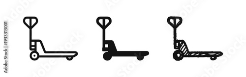 Pallet Jack Hand Truck Icon Set for Warehouse Logistics and Goods Handling