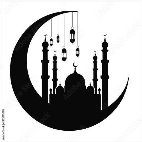 silhouette of mosque in black