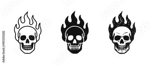 Flaming Skull Icon Set for Danger, Halloween, and Gothic Themes