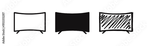 Curved TV Screen Icon Set for Modern Entertainment and Digital Technology