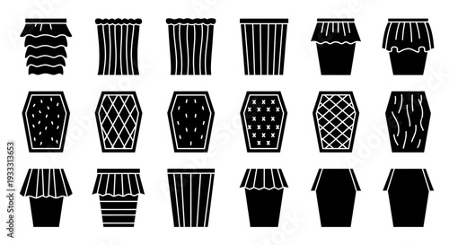 Collection of assorted popcorn bucket illustrations in various patterns and designs displayed together