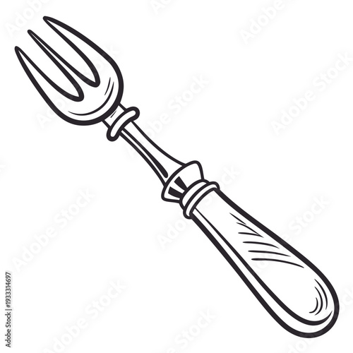 Vintage style fork isolated on white background, antique utensil, ornate handle, classic design, traditional silverware