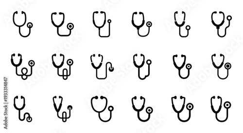 Collection of Simple Stethoscope Illustrations in Various Designs and Orientations