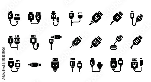 Collection of various electrical plug icons displayed on a clean white background