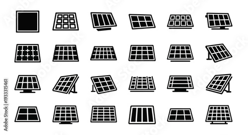 Collection of various grid patterns and window designs illustrated in different orientations and styles in a graphic design
