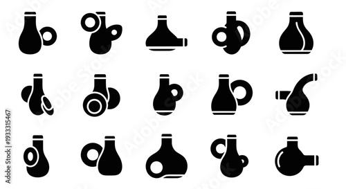 Collection of various black kettle icons on white background displayed in a grid layout