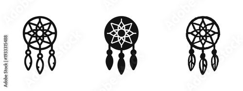 Dreamcatcher Icon Set. Vector illustration of native american spiritual symbols in different styles.