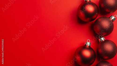Wallpaper Mural Vibrant red Christmas balls glisten against a joyful red background, creating a festive atmosphere. The delightful ornaments invite celebration and holiday cheer Generative AI Torontodigital.ca