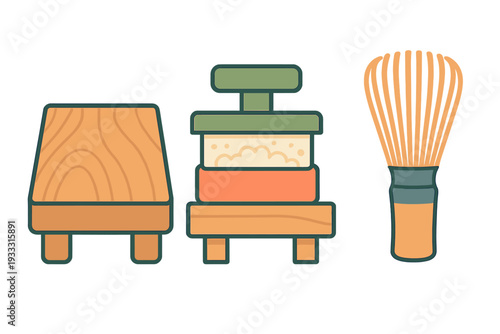 Tofu press mold and bamboo whisk set for cooking preparation