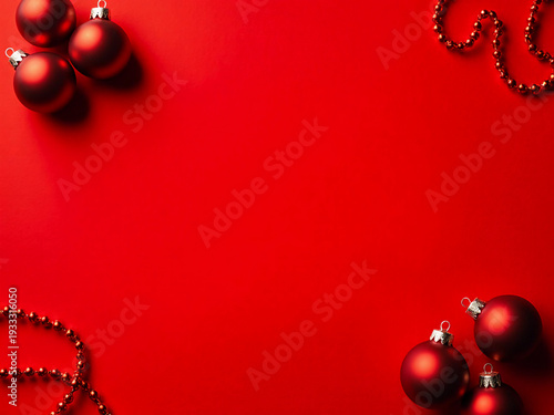 Wallpaper Mural Vibrant red backdrop showcases glistening Christmas balls and glittering beads, setting a cheerful scene filled with holiday spirit and warmth Generative AI Torontodigital.ca