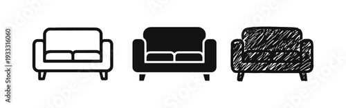 Comfortable Armchair or Sofa Icon Set for Home Furniture Design