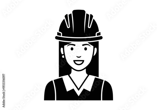 A nice female construction worker or engineer wearing a safety hard hat professional avatar icon in black and white silhouette style