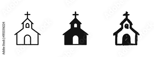Church Building with Cross Icon Set for Religious and Community Themes