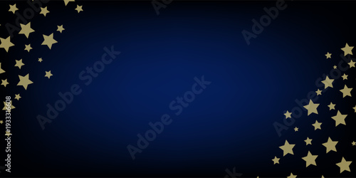 Magic stars vector overlay.  Gold stars scattered around randomly, falling down, floating.  Chaotic dreamy childish overlay template. Vector fairytale  on dark blue background.
