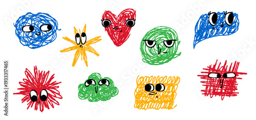 Abstract Emotional Tangle Characters Set For Mental Health Awareness And Mood Tracking