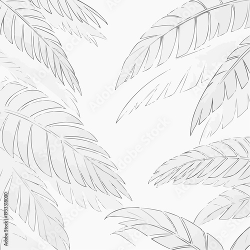 Line art illustration of palm leaves on a white background, minimalist and airy design