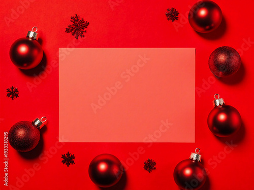 Wallpaper Mural Bright red background sets the scene for shiny Christmas balls and delicate snowflakes, creating a cheerful atmosphere perfect for holiday decorations and cards Generative AI Torontodigital.ca