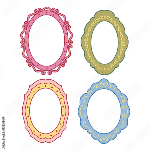 set of isolated ornate oval frames 