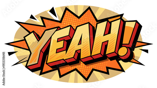 Dynamic YEAH! Word Art with Action Lines and Smoke Clouds for Design.eps