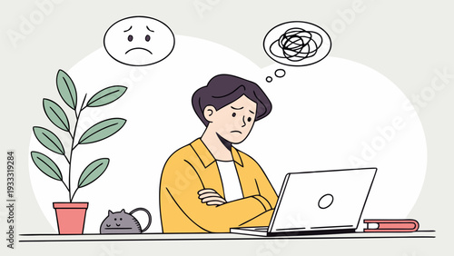 Frustrated Remote Employee Experiencing Burnout and Mental Fatigue During Work from Home.eps