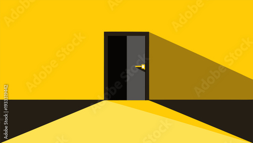 Half open door with bright light streaming into a dark room vector illustration.eps