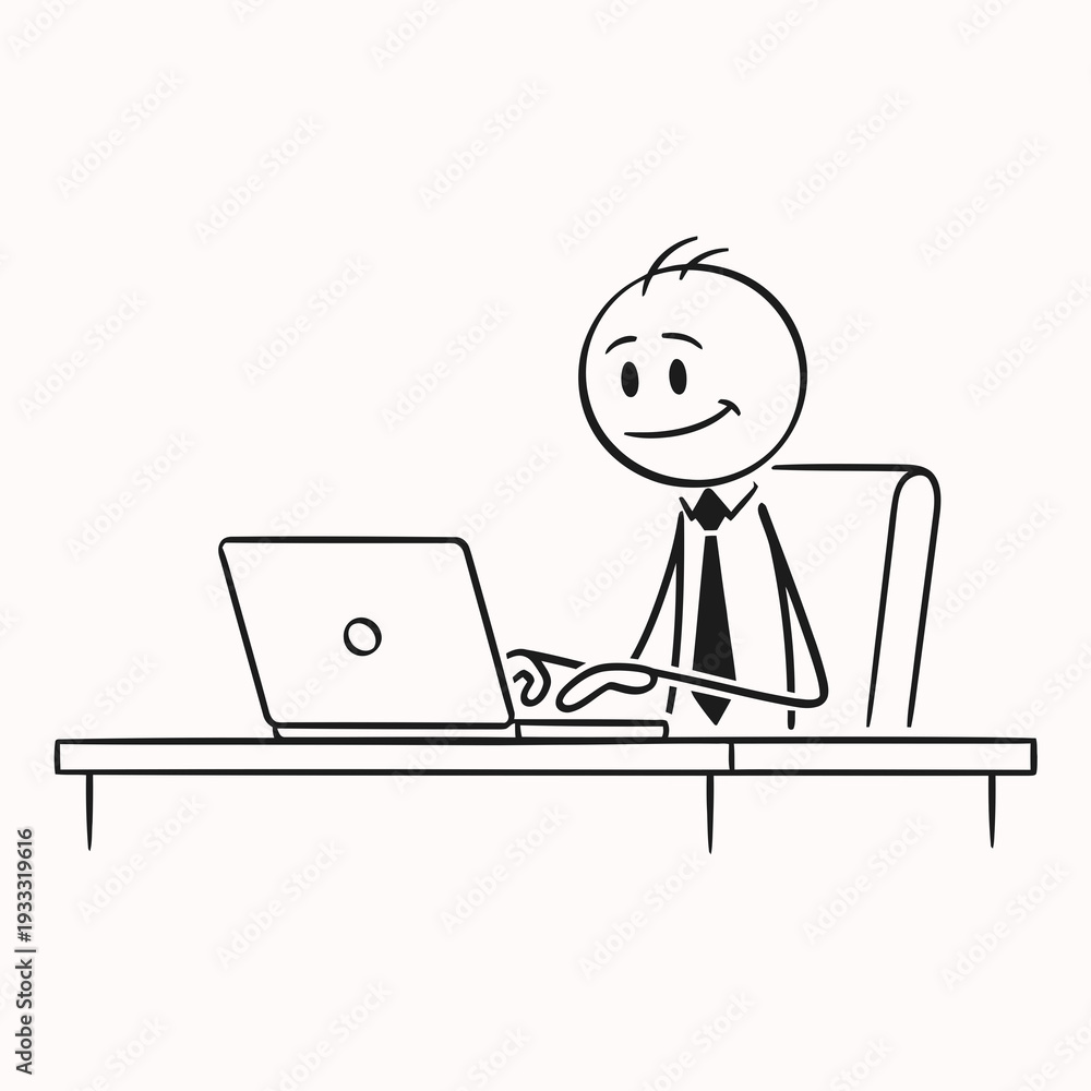 custom made wallpaper toronto digitalSmiling businessman working on laptop at desk.