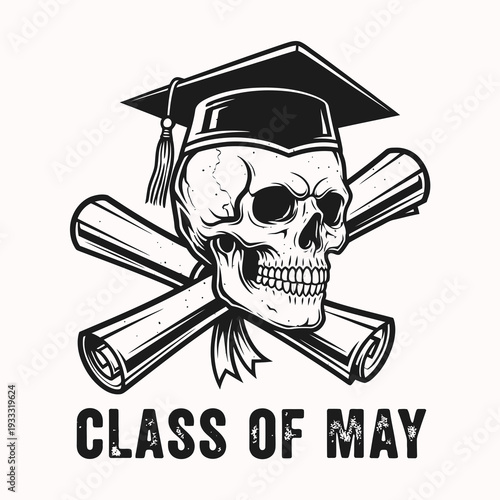 Wallpaper Mural Skull Wearing Graduation Cap with Diplomas. Torontodigital.ca