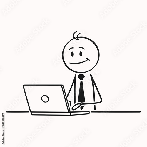 Wallpaper Mural Smiling Cartoon Man Using Laptop Computer. Torontodigital.ca