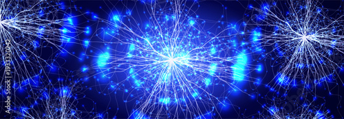 Neural Network Brain Neurone Synapse Connections Lightning Ball Energy Glow. Machine Learning Technology Background for AI Data Flow, BigData, Medical Science Research, Biotech. Vector illustration