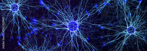 Neural Network Brain Neurone Synapse Connections Lightning Ball Energy Glow. Machine Learning Technology Background for AI Data Flow, BigData, Medical Science Research, Biotech. Vector illustration