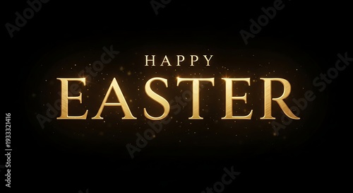 Happy easter text on black background with gold letters and sparkles
