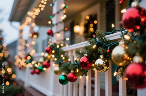 Wallpaper Mural Brightly colored Christmas balls and twinkling lights decorate the terrace, creating a warm and joyful atmosphere on a delightful holiday day Generative AI Torontodigital.ca