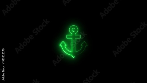 Green Neon Anchor Symbol on Black Background Nautical Maritime nautical maritime sign neon sign