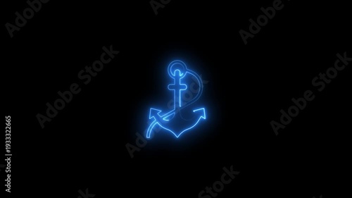 Glowing Blue Anchor Neon Sign on Black Background Nautical Symbol Anchor neon anchor glowing anchor