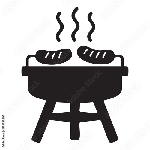 Barbecue grill with sausages and burgers cooking icon set in black silhouette Adobe Illustrator Artwork