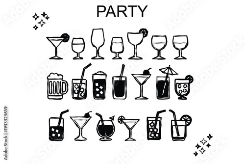 Alcohol and Cocktails Icon Set, Linear Simple Web Icons Collection for Bar Menu Design, Drink Symbols Outline Vector Pack for Beverage App, Restaurant UI, and Nightlife Branding.
