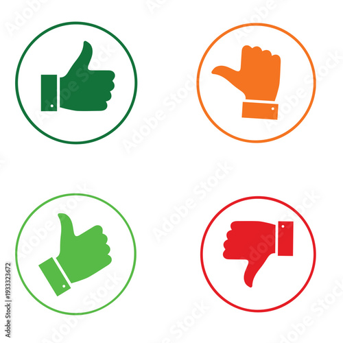 A set of four thumbs up and down icons in different colors
