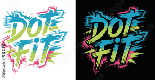 Dot Fit Fitness Typography Flat Vector Illustration, Neon Sport Workout Graphic Art Design