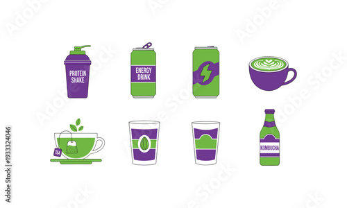 Variety of beverages including protein shakes energy drinks and kombucha
