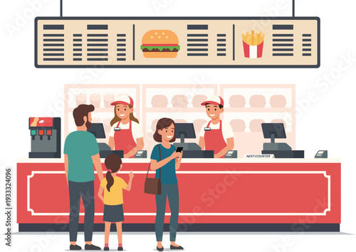 People ordering food in fast food restaurant counter