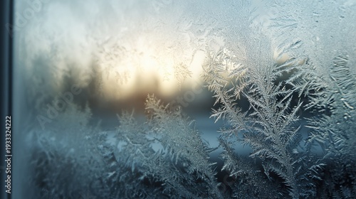Icy Textures Form on a Frozen Window During Dusk Hours, Creating an Abstract Scene With Soft Focus Suitable for Wellness Backgrounds
