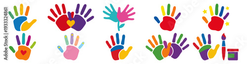HANDMADE CRAFT - Child's handprint painted in bright colors  Flat Vector Illustration on Transparent Background