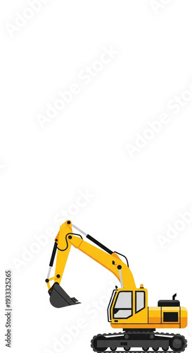 Yellow Excavator with Raised Bucket for Minimalistic Construction Projects, Construction Blogs, Equipment Websites, and Industrial Design Ideas
