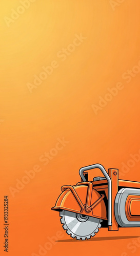 Close-Up of Orange Concrete Cutting Machine on Vibrant Gradient Background for Construction Blogs, Industrial Websites, Safety Awareness, and Equipment Marketing